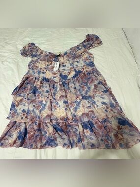 CIDER dress size 3X, color violet and purple Floral Tiered Ruffle Dress.